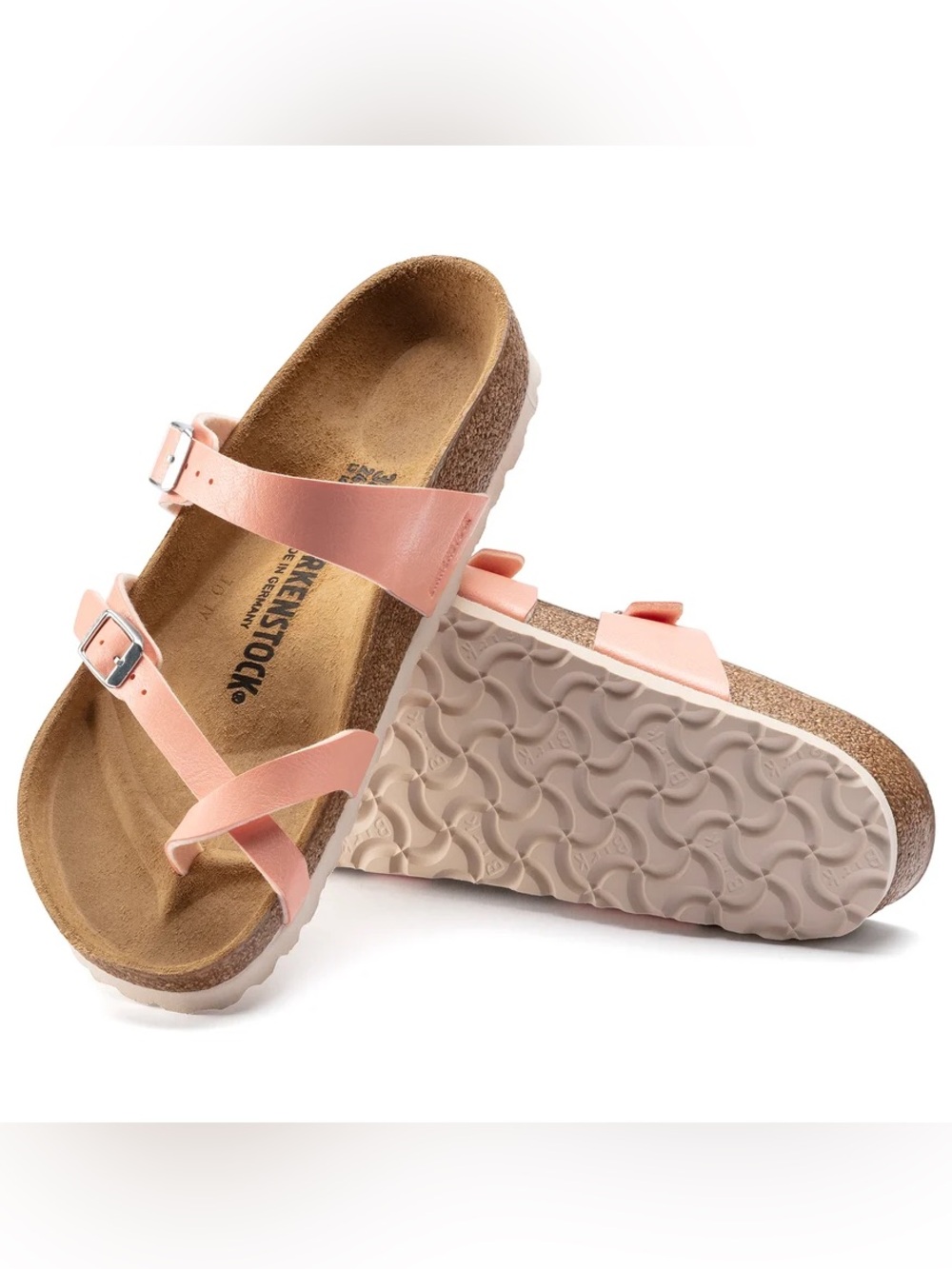 Birkenstock 💅🌴 MAYARI Coral Peach Birko Flor Leather Sandals Slides 5.5 6 36 NEW - Picture 4 of 7